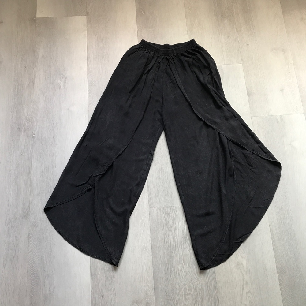 ABIGAIL BLACK WIDE LEG PANT FAUX WRAP WOMENS SMALL